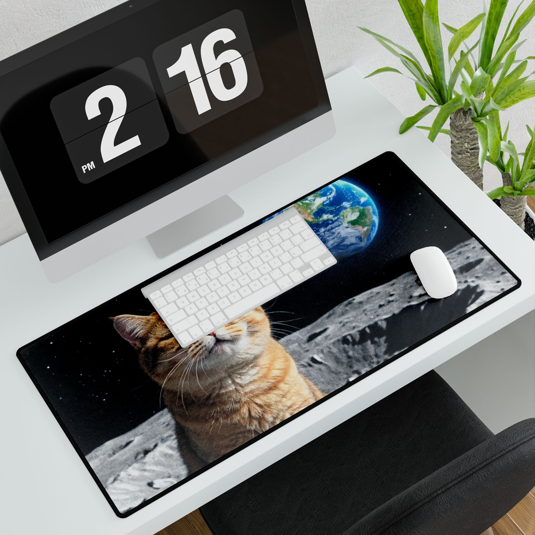 Cat on the Moon Desk Mat — Space Cat Gaming &amp; Office Mouse Pad