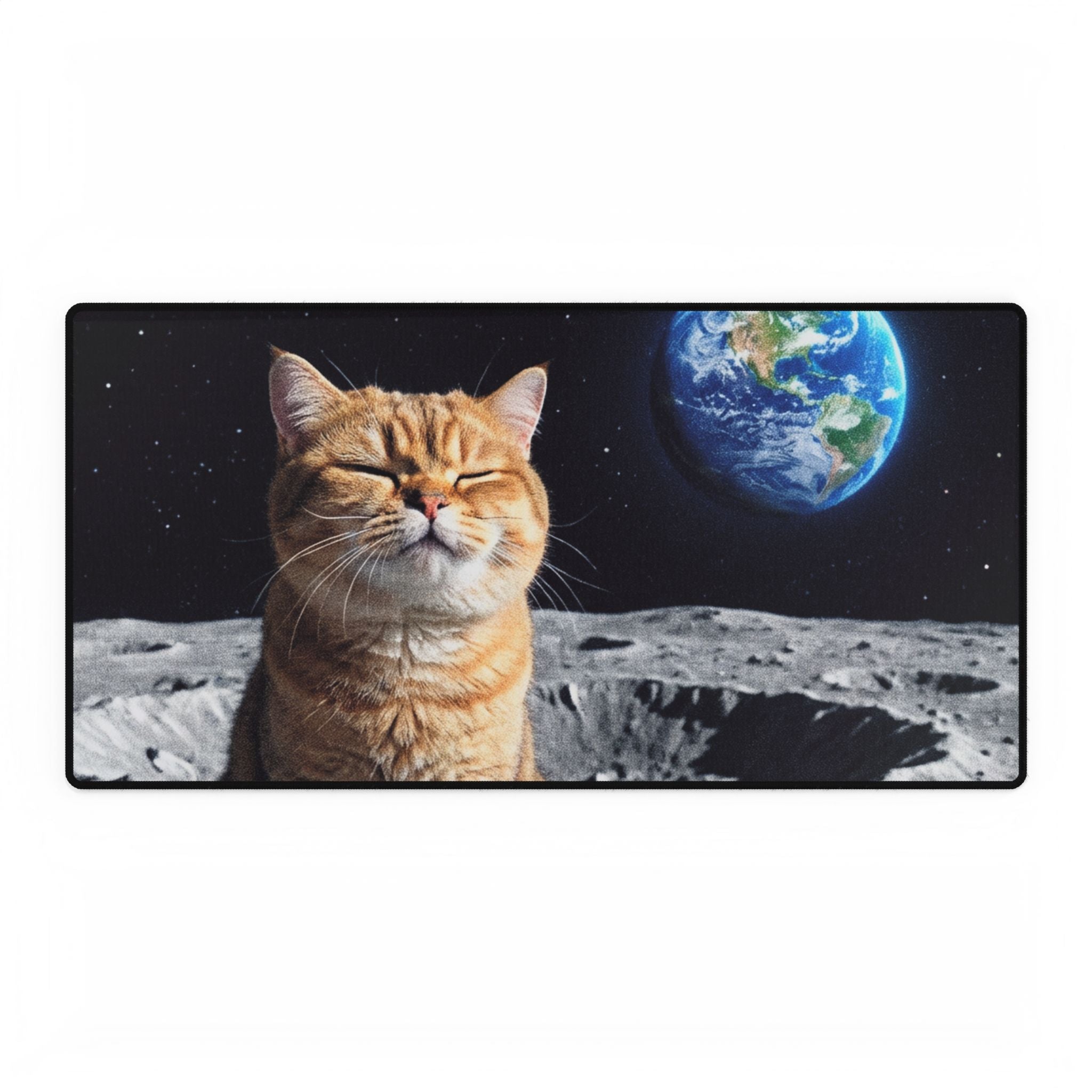 Cat on the Moon Desk Mat — Space Cat Gaming &amp; Office Mouse Pad