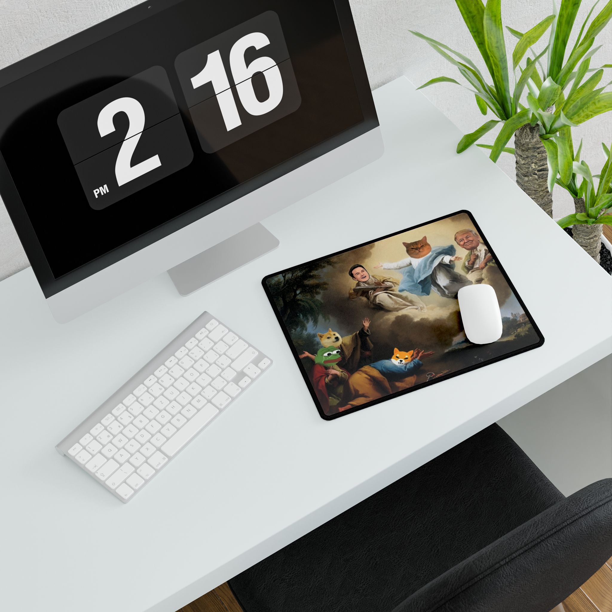 Meme Renaissance Desk Mat — Political &amp; Crypto Character Art Mouse Pad