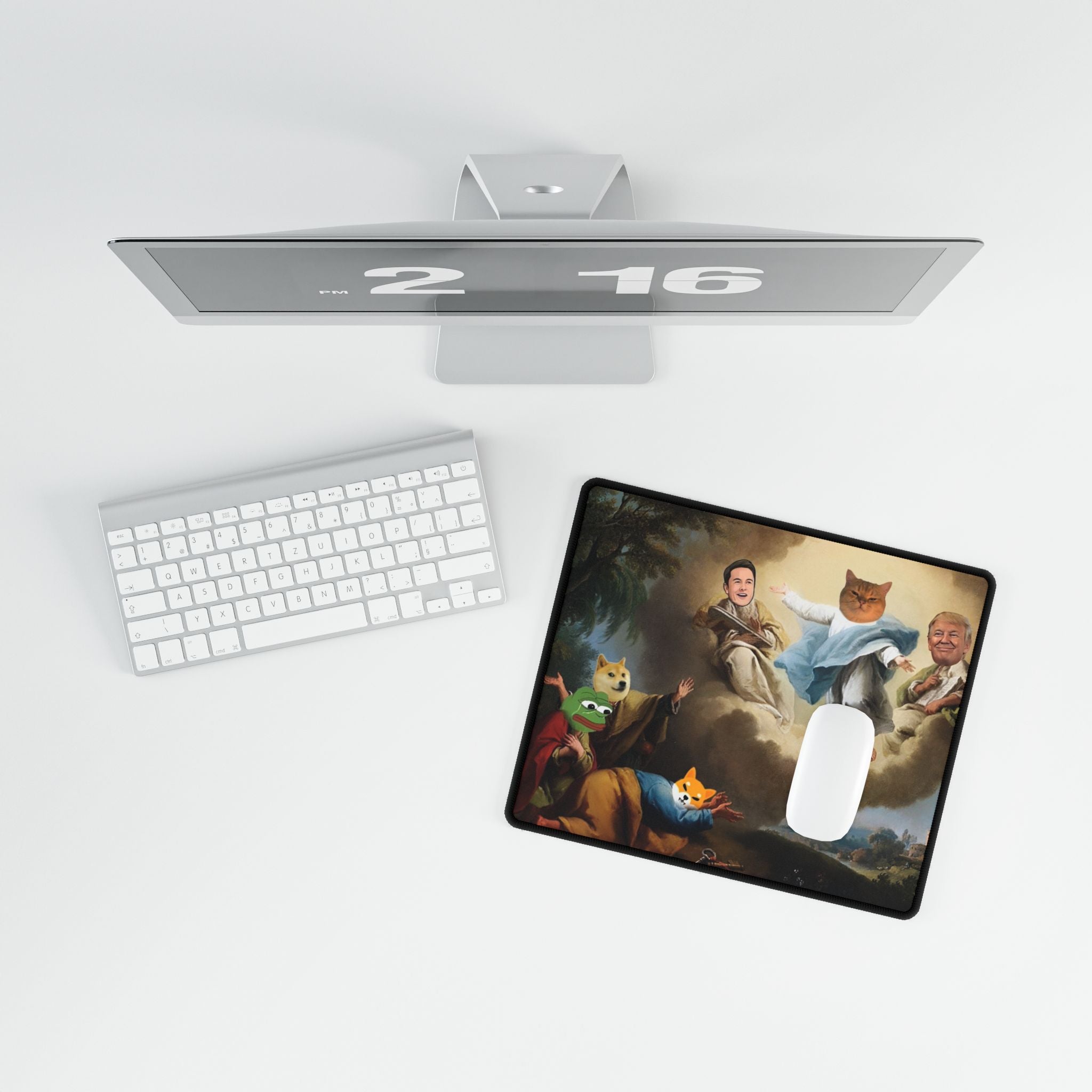 Meme Renaissance Desk Mat — Political &amp; Crypto Character Art Mouse Pad