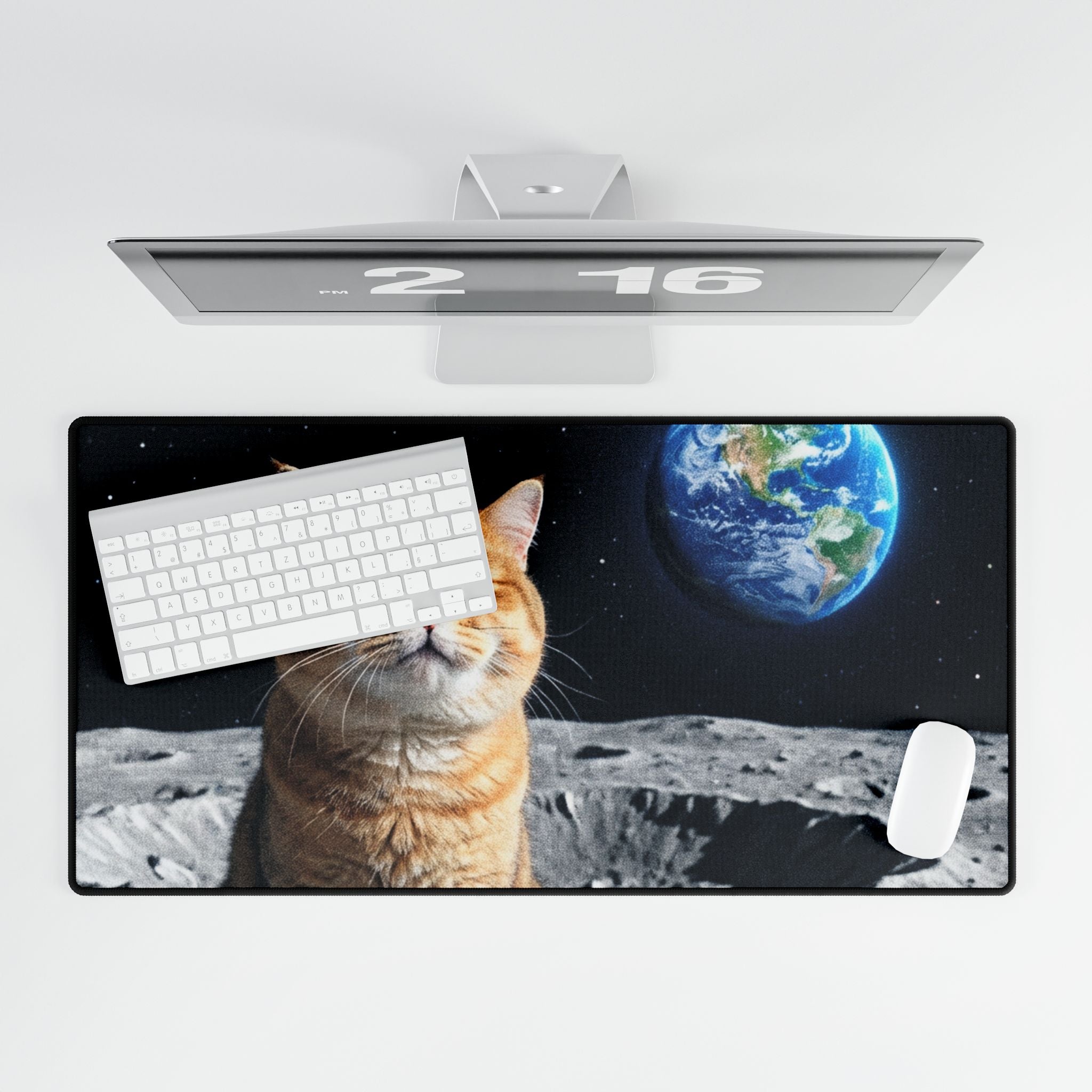 Cat on the Moon Desk Mat — Space Cat Gaming &amp; Office Mouse Pad